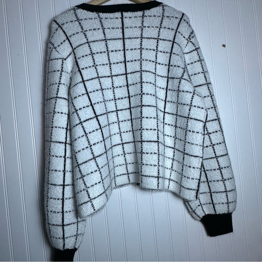 Marled Black and White Grid Pattern Blazer - Picture 8 of 15